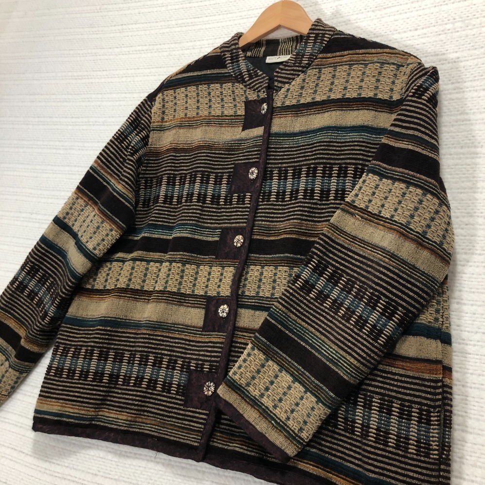 White Stag Striped‎ Tapestry Jacket Boho Button Front Ladies L (12/14)